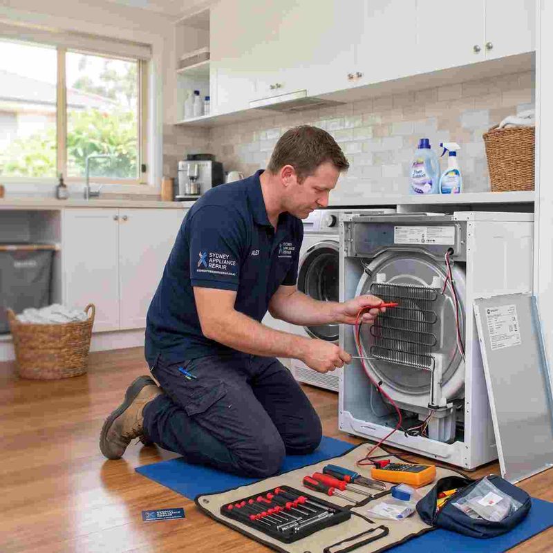 Clothes dryer being tested by a Sydney appliance technician