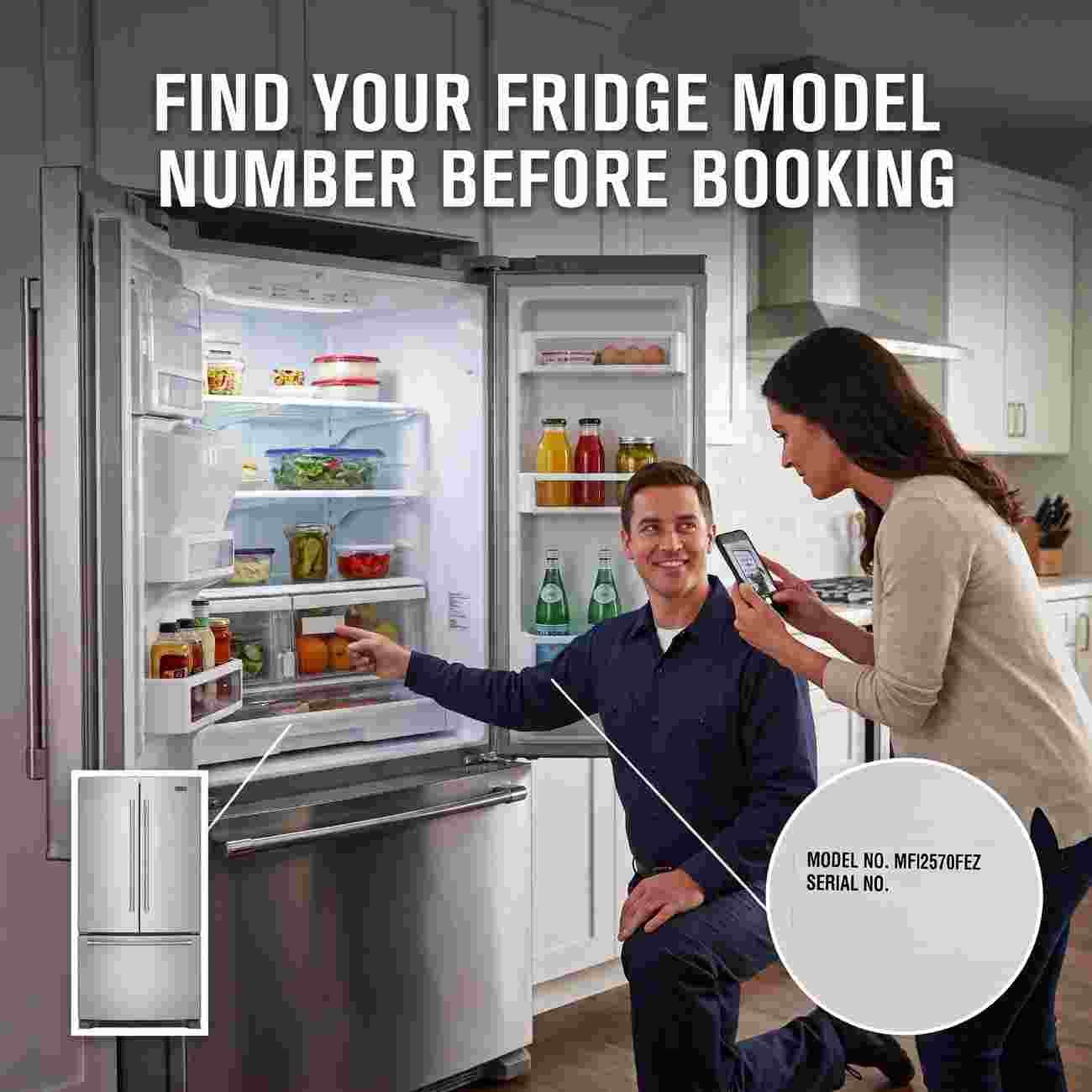 Finding the fridge model number on the rating plate before booking a repair