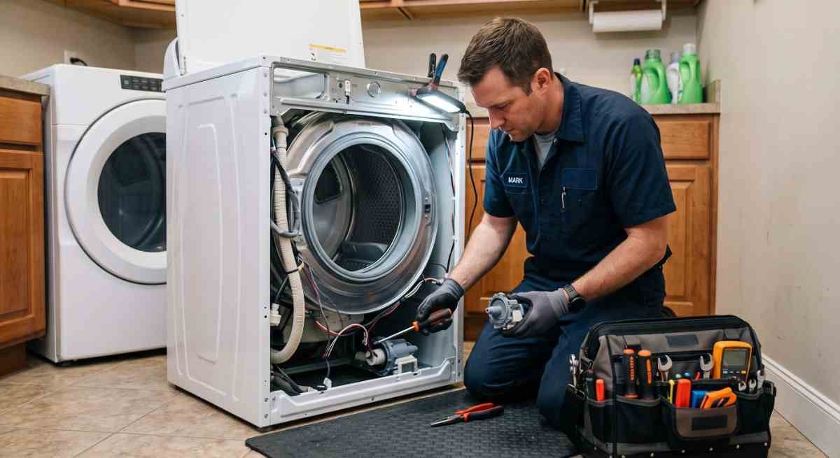Sydney Appliance Services technician repairing a dryer at a customer's home